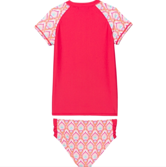 Cabana Life Big Girls Printed Rash Guard and Bikini Bottoms Set - UPF 50+, Short - Picture 2 of 10